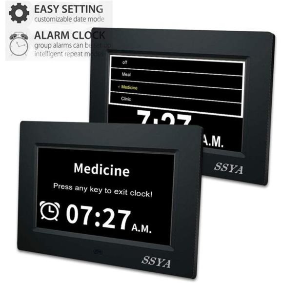 7 Inch Calendar Clock 12 Alarm Options Auto Dimmable Display Extra Large Display - Picture 5 of 7